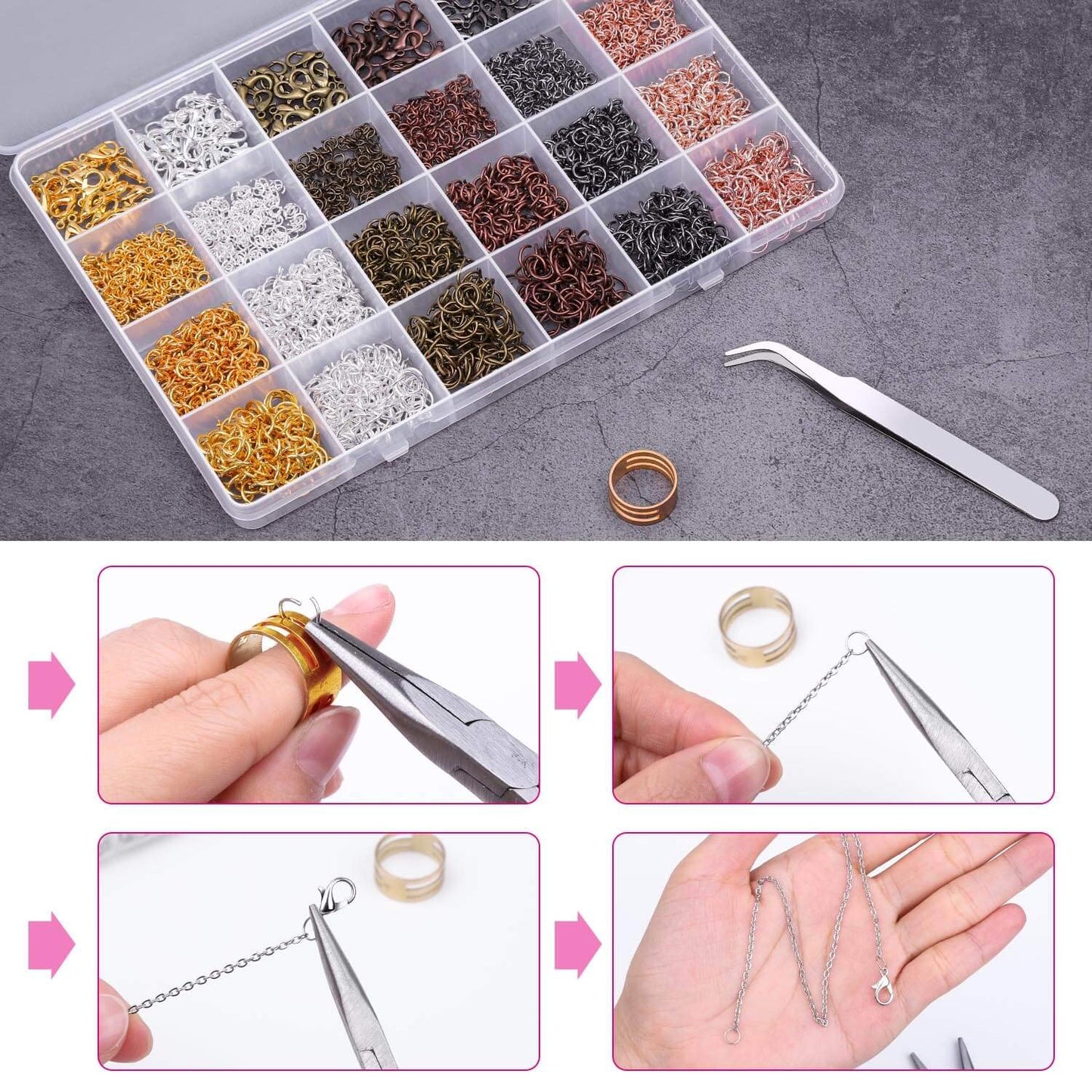 Jump Rings,   2340Pcs Open Jump Rings and Lobster Clasps Jewelry Making Supplies Kit for Necklace and Jewelry Repair