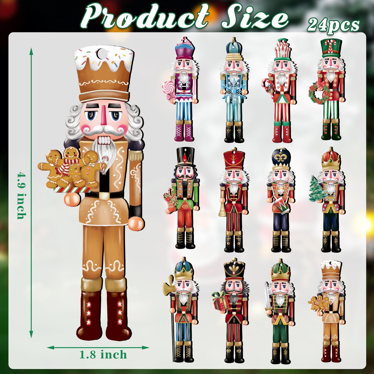 JOPHMO 24 Pieces Christmas Nutcracker Wooden Ornaments Wood Hanging Decoration Set for Christmas Tree Hanging Wood Crafts Holiday Decor Xmas Party Supplies (Xmas-Nutcracker-A)