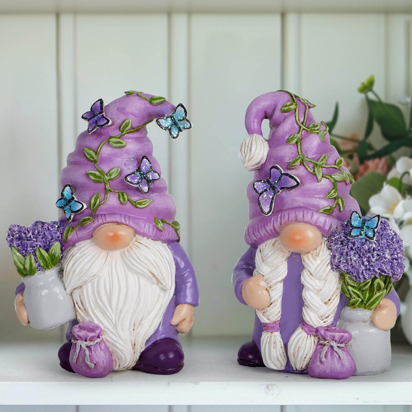 2PCS Lavender Dream Gnome Set - Purple Fragrance Wonderland Journey Spring Swedish Tomte Elf Dwarf Figurines Summer Gnome Indoor Home Decor Gift (Lavender)