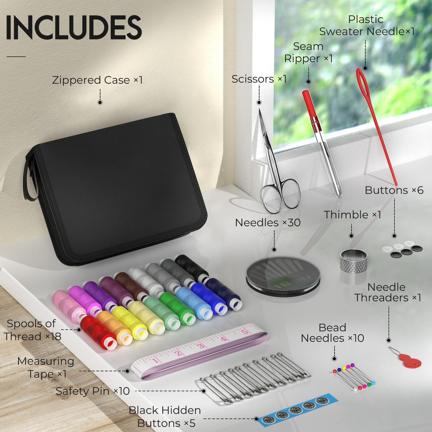 Sewing Kit Gifts for Mom Grandma Friend Adults Beginner Kids Traveler, Portable Sewing Supplies Accessories Contains Thread, Needle, Scissors, Measure Tape, Dorm Room Essentials (Black, M)