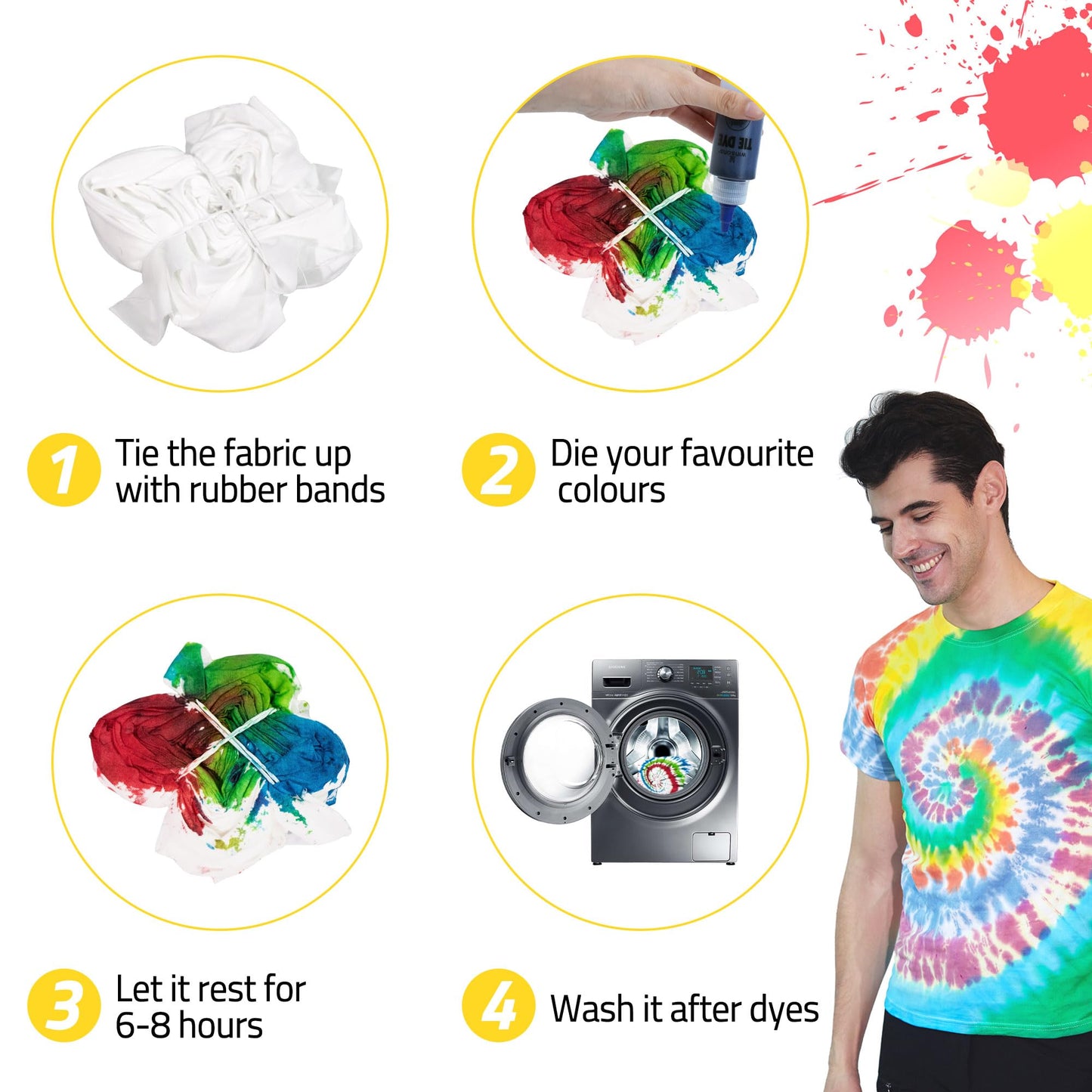 Tie Dye Kit, Tie Dye Set for Kids, 18 Vibrant Colors Pre-Filled Tye Dye Bottles, Non Toxic Permanent Fabric Dye Art Set, Easy DIY Fabric Art - Create Fun