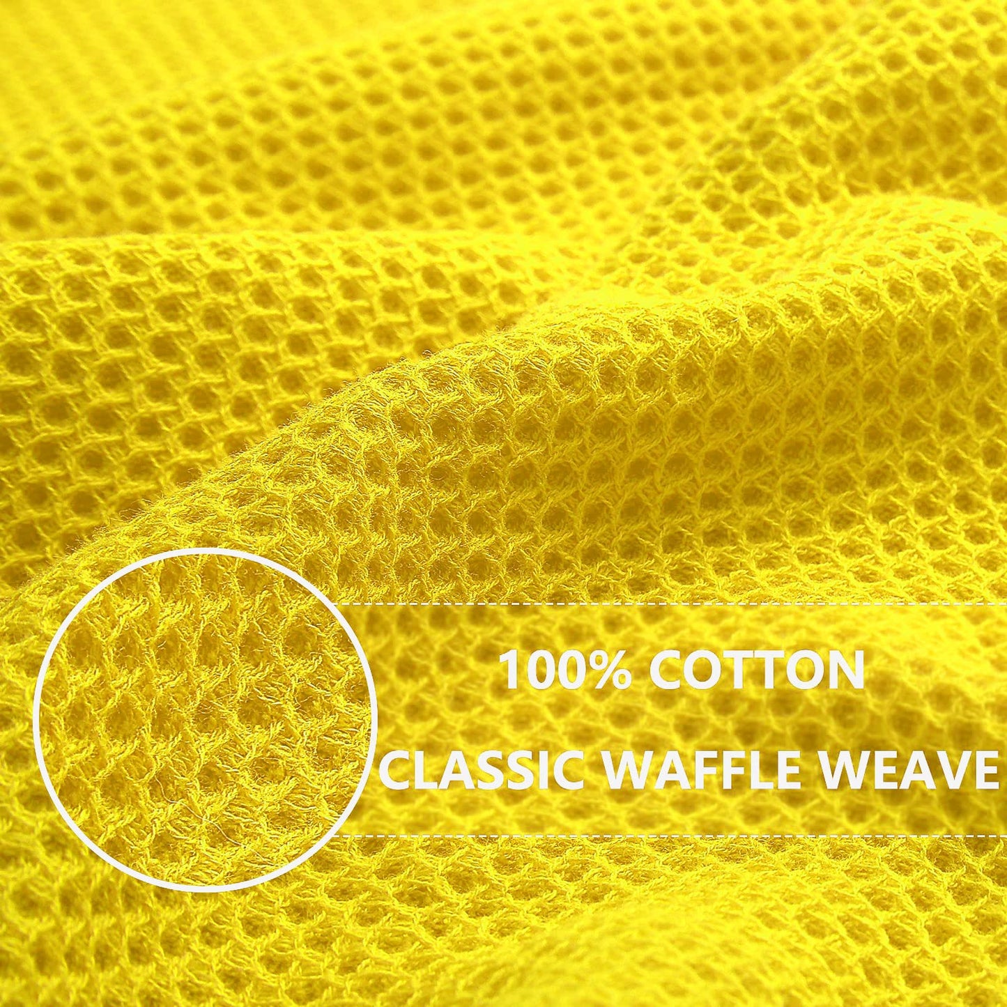 100% Cotton Waffle Weave Kitchen Dish Cloths, Ultra Soft Absorbent Quick Drying Dish Towels, 12 x 12 Inches, 6-Pack, Yellow