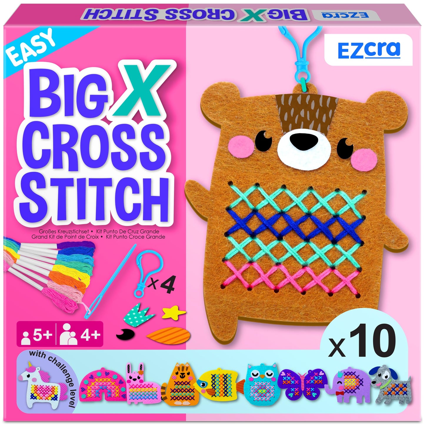 Beginner Needlepoint Cross Stitch Kit for Kids Ages 5-8 – Easy Embroidery Starter Set with Jumbo Plastic Needles, Pre-Printed Patterns, Instructions – DIY Arts & Crafts Gift for Girls & Boys