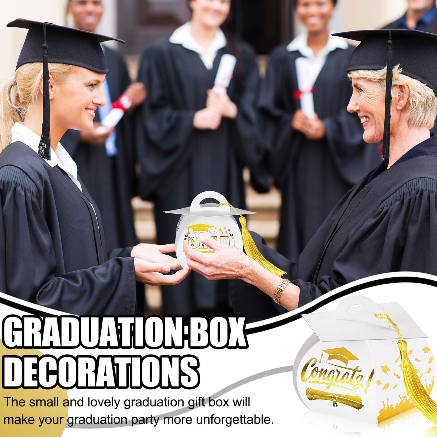 TaoBary 30 Pcs Graduation Cap Gift Boxes Graduation Decorations Class of 2026 Candy Box with Tassel for 2026 Grad Party Favors Supplies(White, Gold)