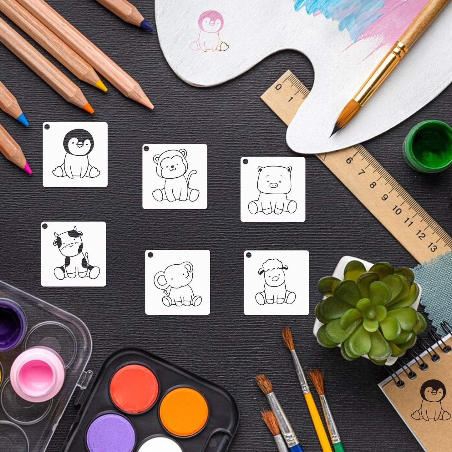 Small Stencils for Painting on Wood Reusable, 3 Inch Reusable Stencil for Craft Ornament Paint Template Stencils for Wall Card Rock Wood Signs Coasters Canvas Home Decor (Cute Animal)