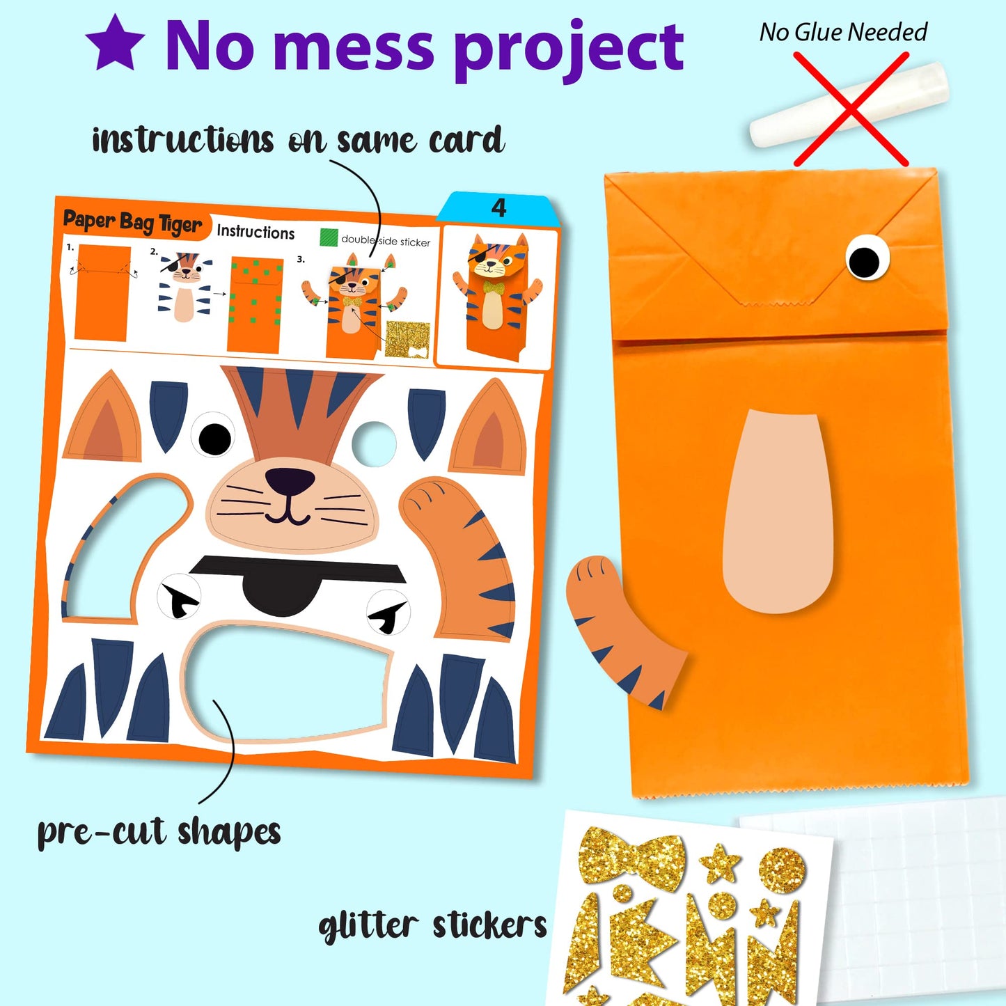 KRAFUN My First Safari Animal Paper Craft Kit, 16 DIY Arts and Crafts Zoo Animal, Organized Craft Activities Supplies Box Assembling Creative Toys for Toddlers, Boys, Girls 3-8 Years Old
