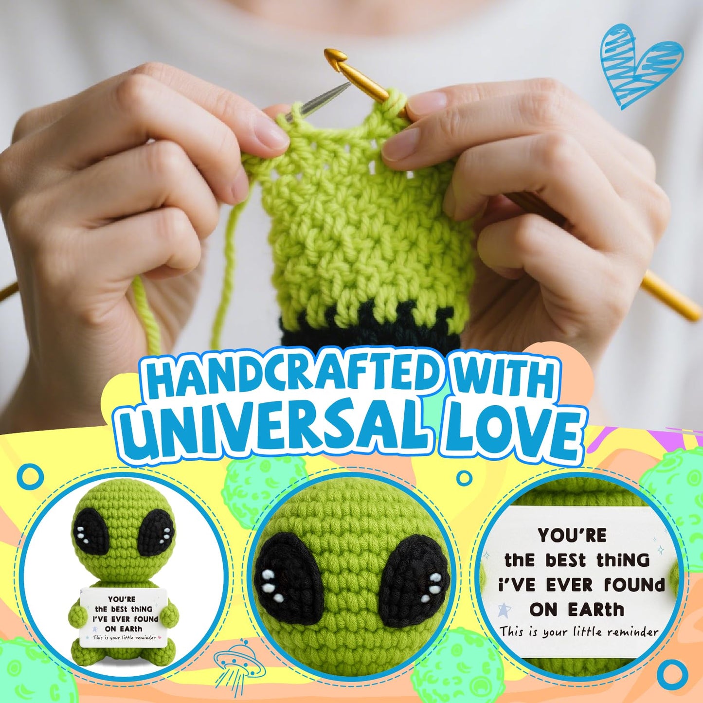 Unique Crochet Alien Gift for Boyfriend, Girlfriend, Anniversary, Valentine's Day, Birthday, Christmas Funny Romantic Gifts for Him Her to My Love Stocking Stuffers