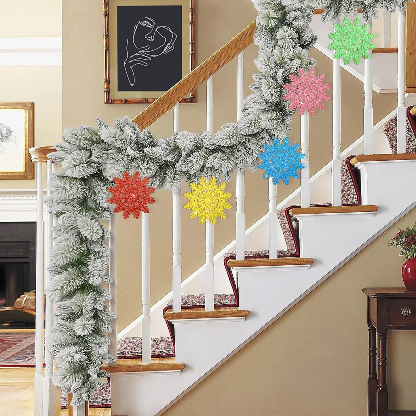 Wooden Christmas Snowflake Ornaments to Paint Christmas Winter Decoration Cutouts Unfinished 24PCS 3.5 inches, DIY Blank Unfinished Christmas Tree Ornament for Home Snowflakes Crafts Hanging