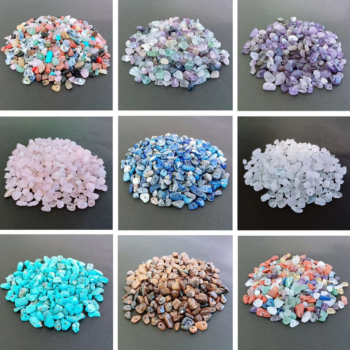 7 Chakra 400pcs Natural Chip Stone Beads 5-8mm Healing Crystal Irregular Gemstones Drilled DIY Loose Rocks Bead Crystal for Bracelet Earrings Necklace Jewelry Making Crafting