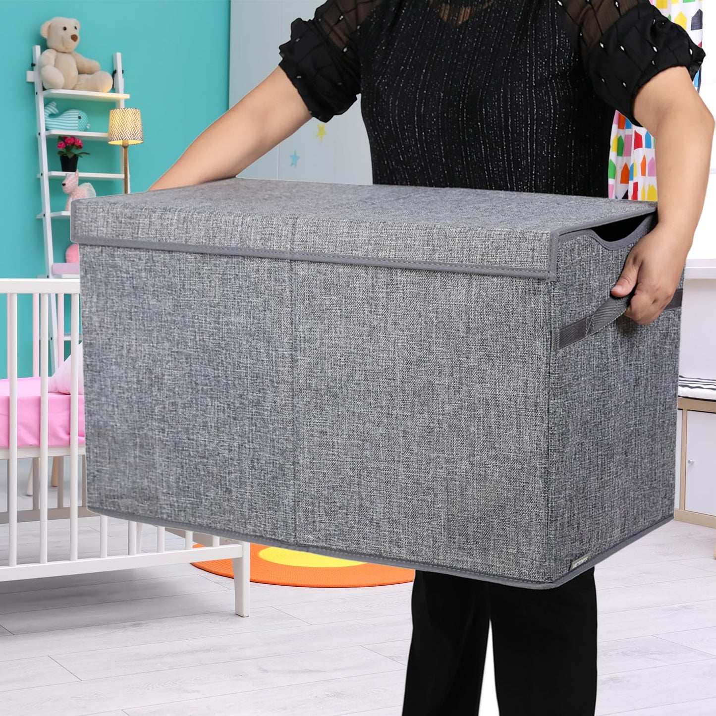 VICTOR'S Kids Toy Box Chest - Extra Large Lightweight Collapsible Toy Storage Organizer Boxes Bins Baskets for Kids, Boys, Girls, Nursery Room, Playroom, Closet (Linen Gray)