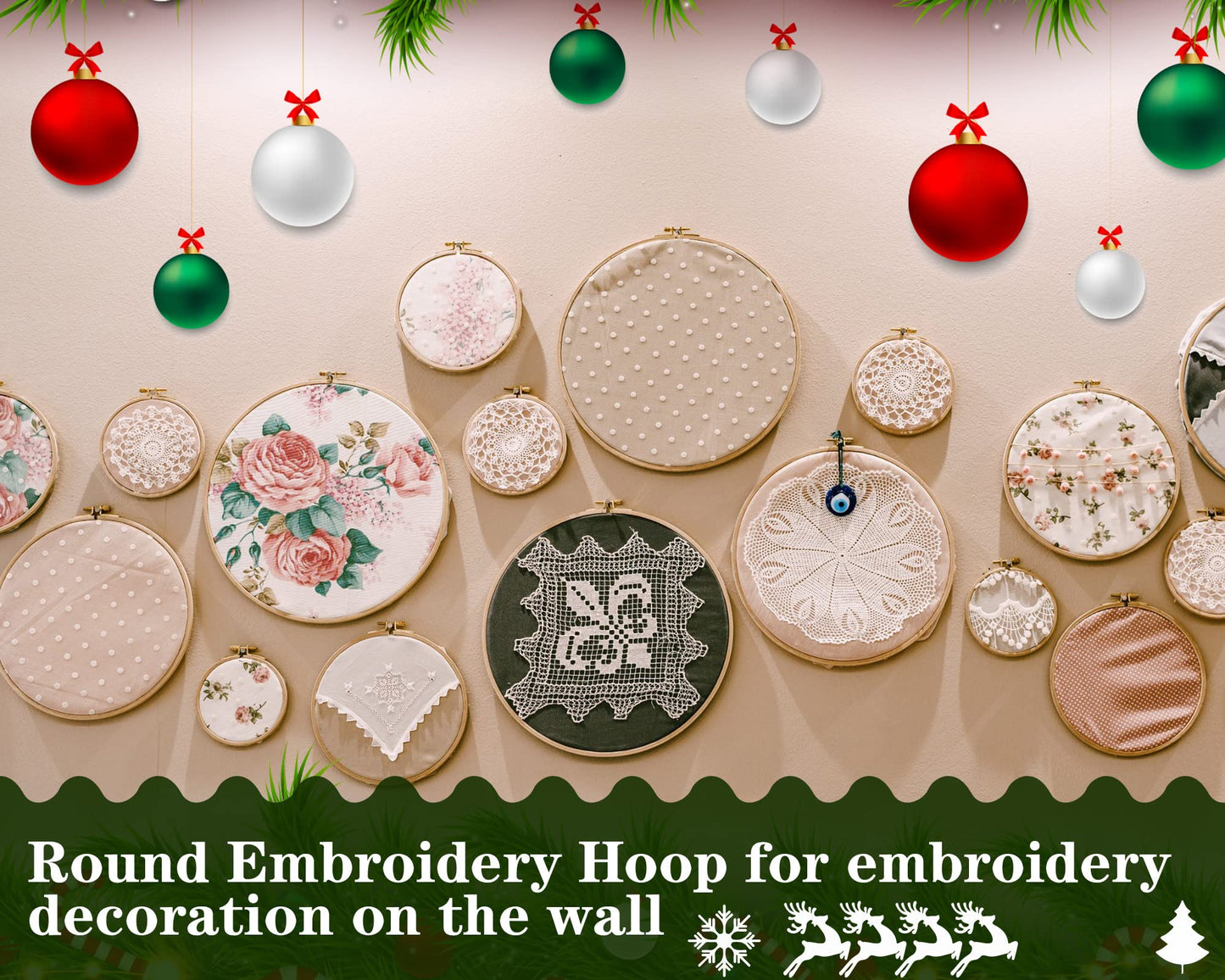Embroidery Hoop Bulk Tiny Small Wooden Round Circle Cross Stitch Bamboo Sewing Hoop for Art Craft Handy Sewing Halloween Thanksgiving Day Christmas(48 Pcs)