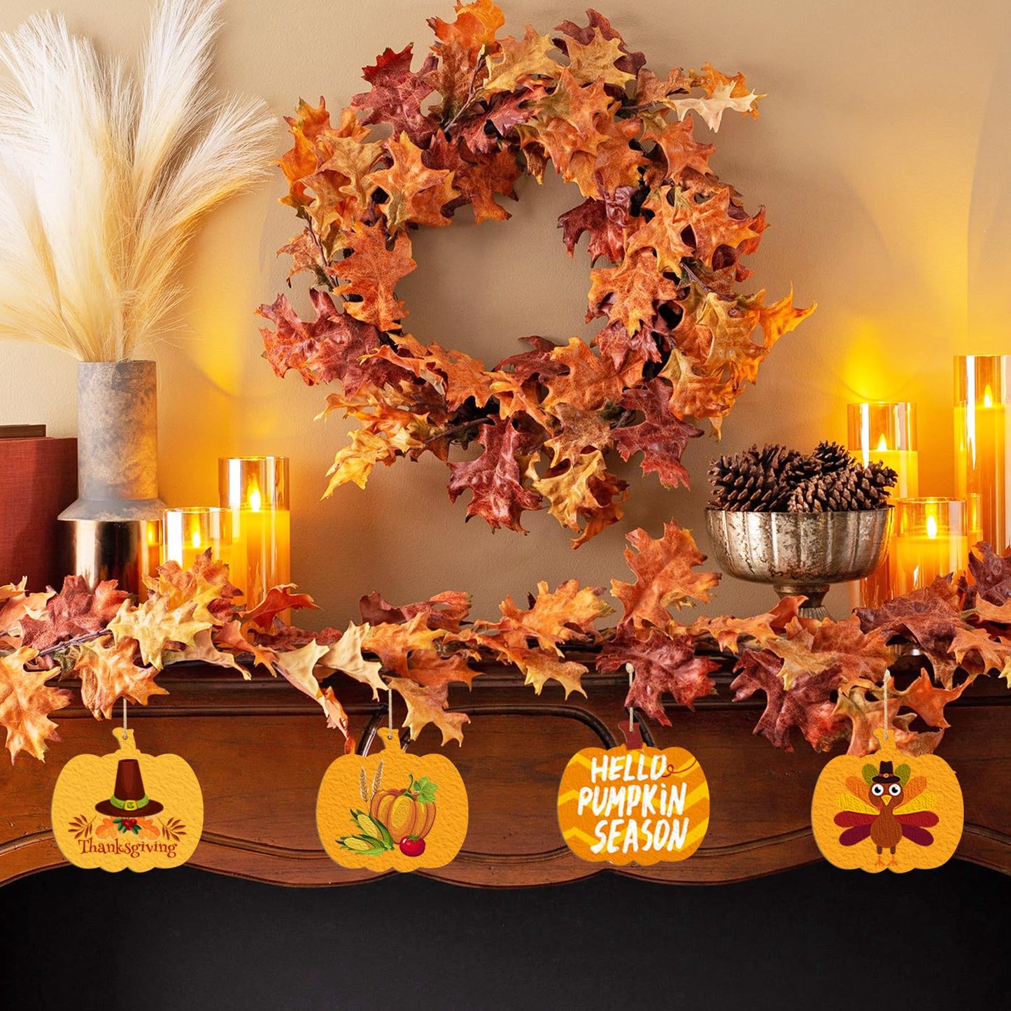 Wooden Pumpkins Ornaments to Paint Halloween Thanksgiving Decoration Cutouts Unfinished 24PCS 3.5 inches, DIY Blank Unfinished Pumpkin Wood Discs Ornament for Home Harvest Crafts Hanging Autumn