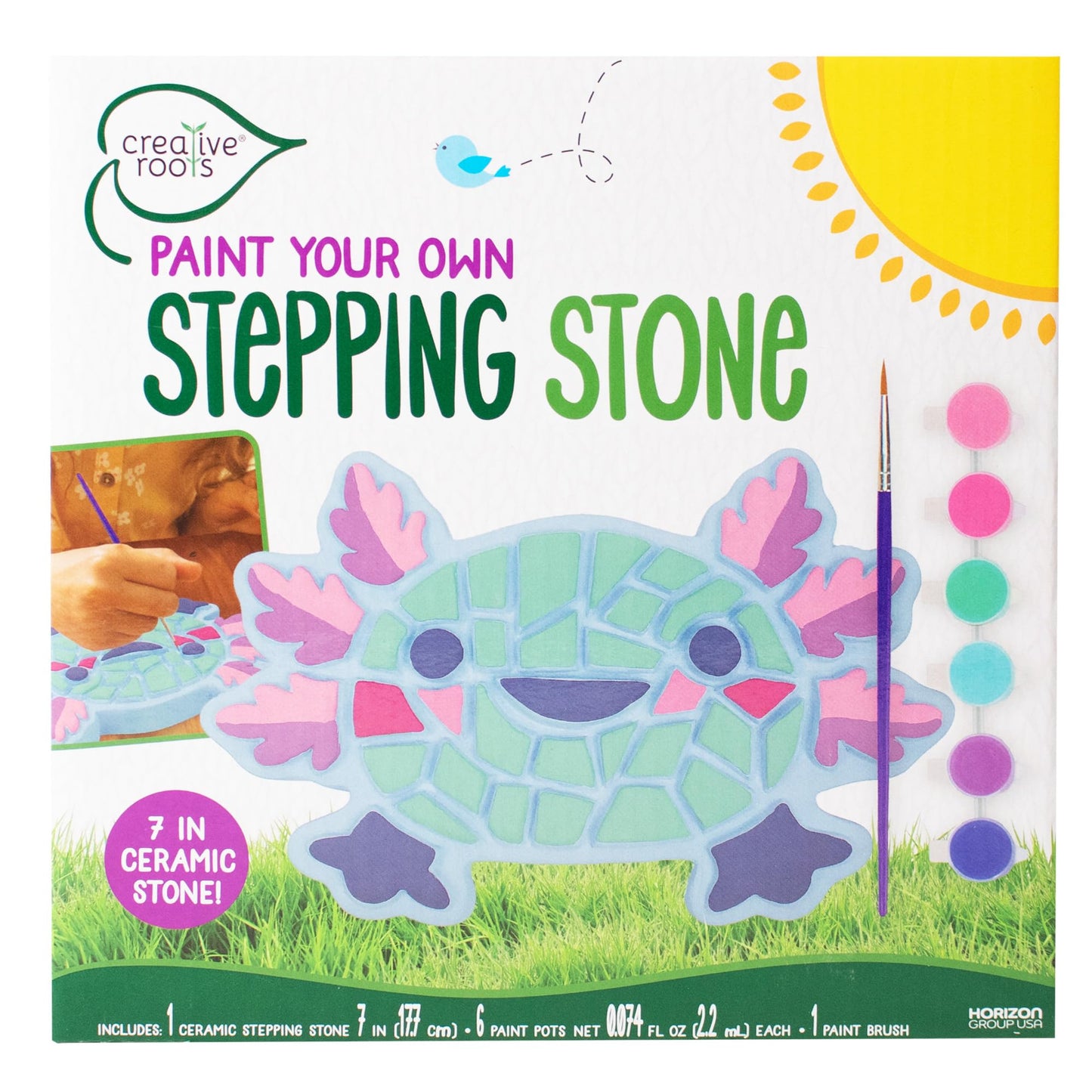Creative Roots Axolotl Stepping Stone Kit, 7-Inch Paintable Ceramic Stepping Stone, Includes 6 Acrylic Paints, Kids Crafts, Ages 8+