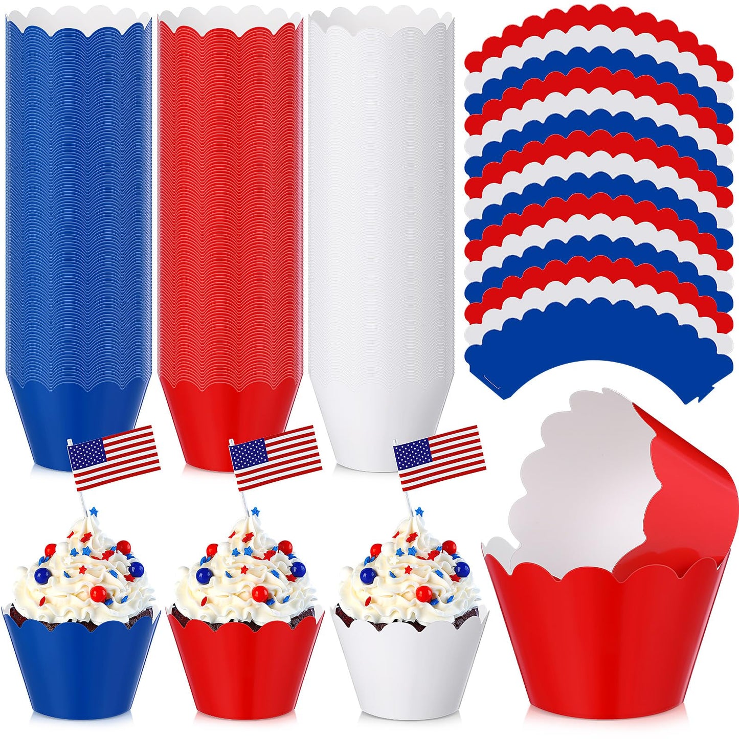 Domensi 100 Pcs Patriotic Cupcake Liners 4th of July Cupcake Wrappers Red White Blue Baking Cups 250th Anniversary Muffin Baking Liners for USA Veteran Memorial Labor Day Birthday Party Decor