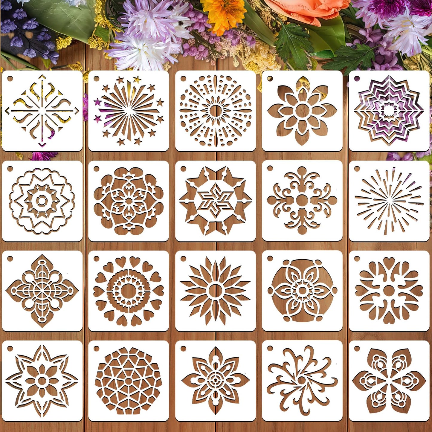 JULMELON 20 PCS Mandala Stencil, 3 Inch Mandala Stencils for Wood, Reusable Plastic Rock Painting Stencils DIY Art Projects Fabric Canvas Wall