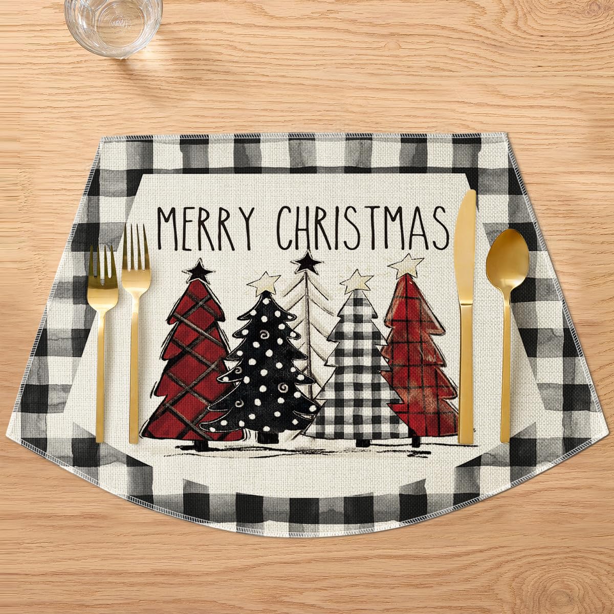 Artoid Mode Christmas Trees Wedge Shape Placemats for Round Table Set of 6, Winter Seasonal Kitchen Dining Table Decoration for Indoor Party Home