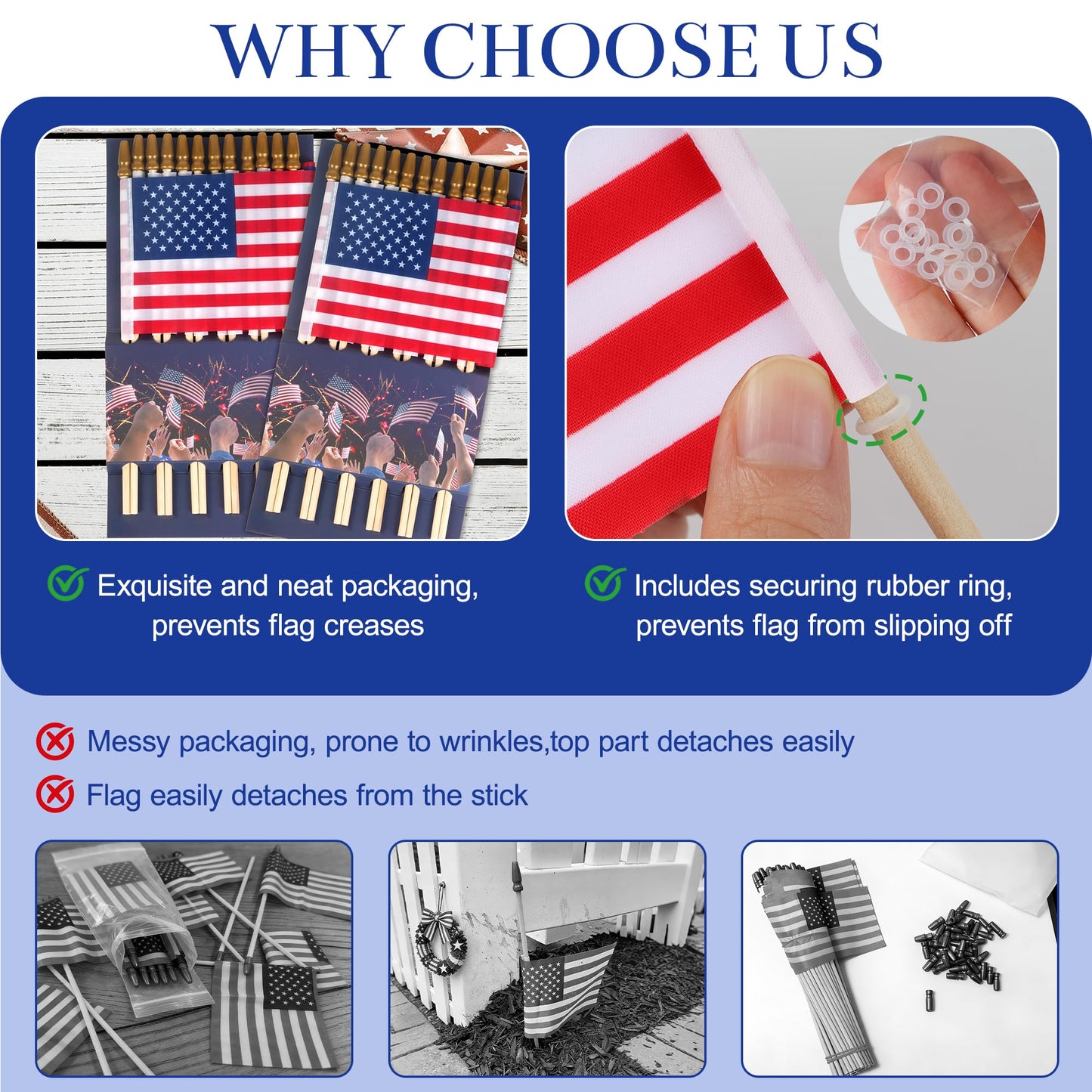 HOOSUN 12 Pcs Small American Flags On Stick,4th of July Decorations Small USA Flag On Stick,Mini 4''x6'' American Flags for Outside,Fourth of July Flag for Yard Lawn,Patriotic Memorial Day Decorations