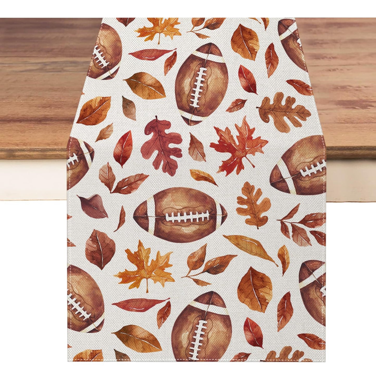 Fall Table Runner 13x72 Inch,Football with Maple Leaves Table Decors for Seasonal Harvest Autumn Thanksgiving Farmhouse Home Kitchen Dining Party