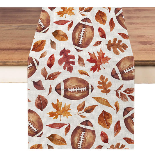 Fall Table Runner 13x72 Inch,Football with Maple Leaves Table Decors for Seasonal Harvest Autumn Thanksgiving Farmhouse Home Kitchen Dining Party