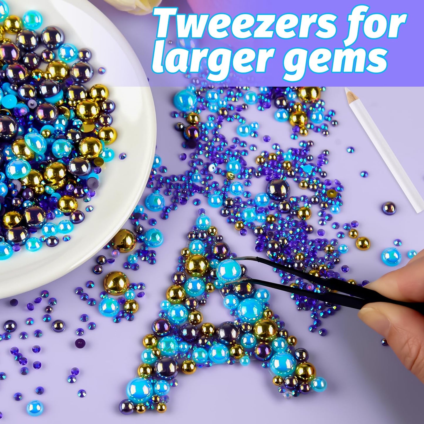 ASTARON 50g Mix Flatback Rhinestones Half Pearls for Crafts Mixed Size 3mm-10mm Flat Back Rhinestones for Crafts Flatback Pearls for Decorating Tumblers Mugs Nail Art Shoes (Blue Gold Series)