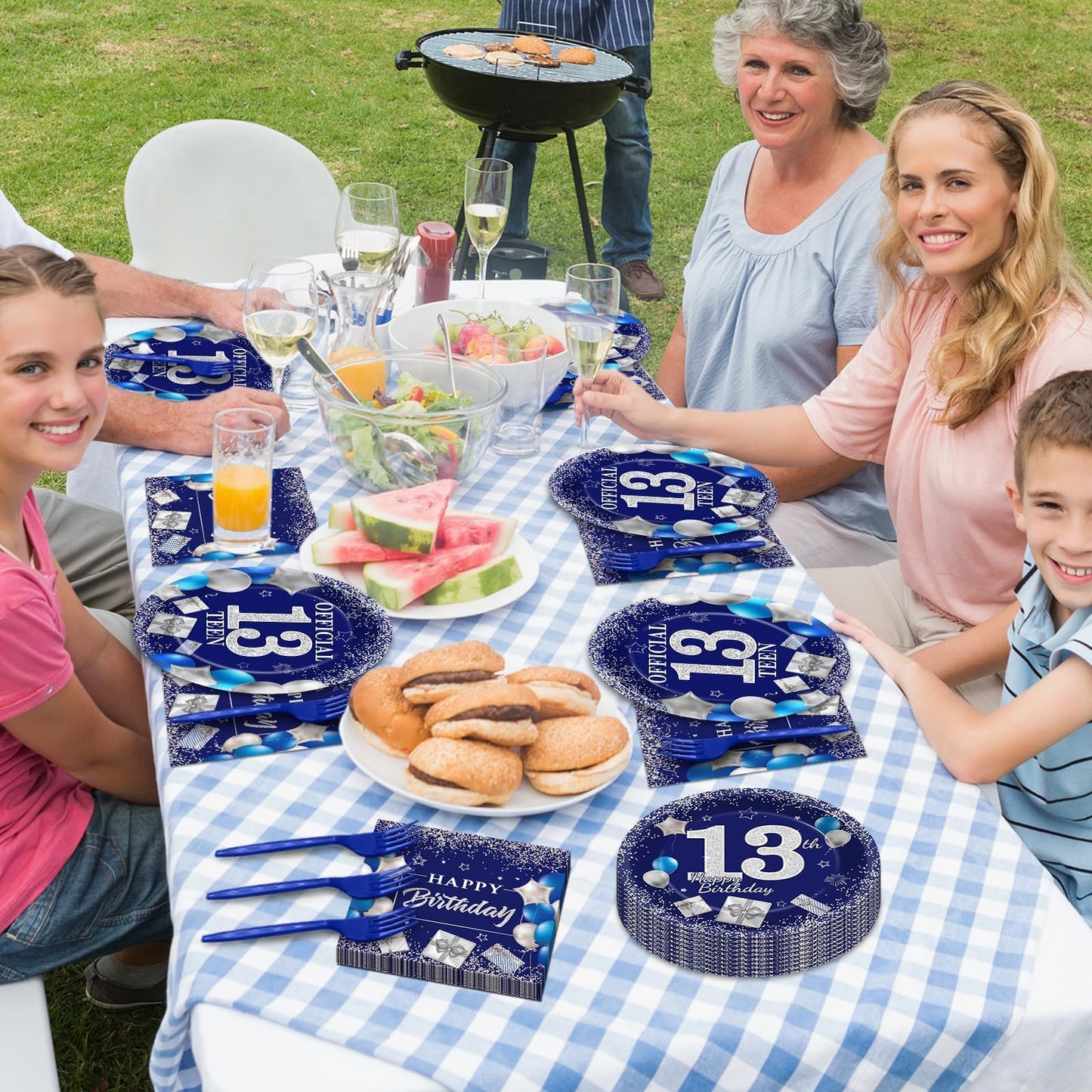 gisgfim 96 PCS 13th Birthday Party Supplies 13th Birthday Plates and Napkins Official Teen 13th Tableware Blue and Silver Dinnerware Set 13 Years Old Party Decorations Favors for Boys Girls Serve 24
