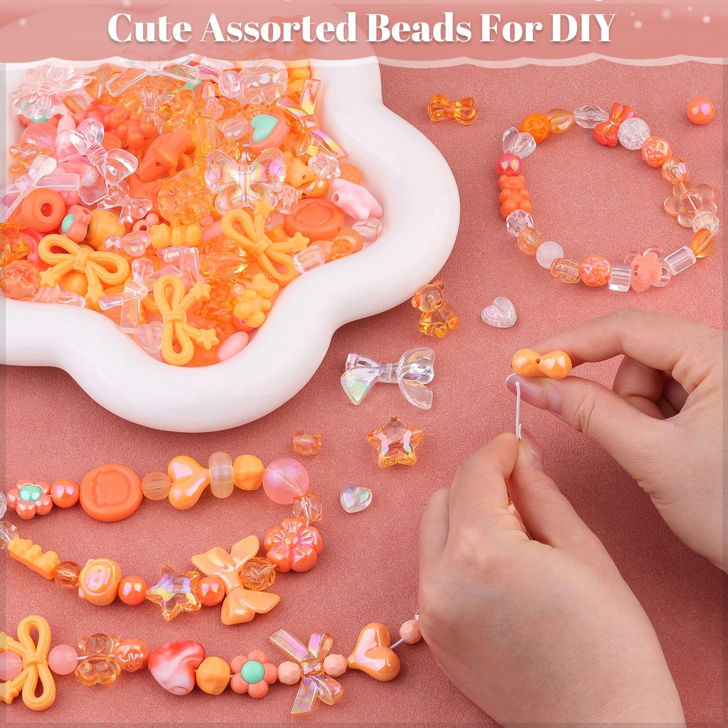 TINKRSTUFF Assorted 170-230PCS Orange Acrylic Beads for Bracelet Making, Flower Bow Butterfly Candy GummyBear Aesthetic Bracelet Charms,Cute Beads for Jewelry Making DIY Necklace Keychain Phone Charm