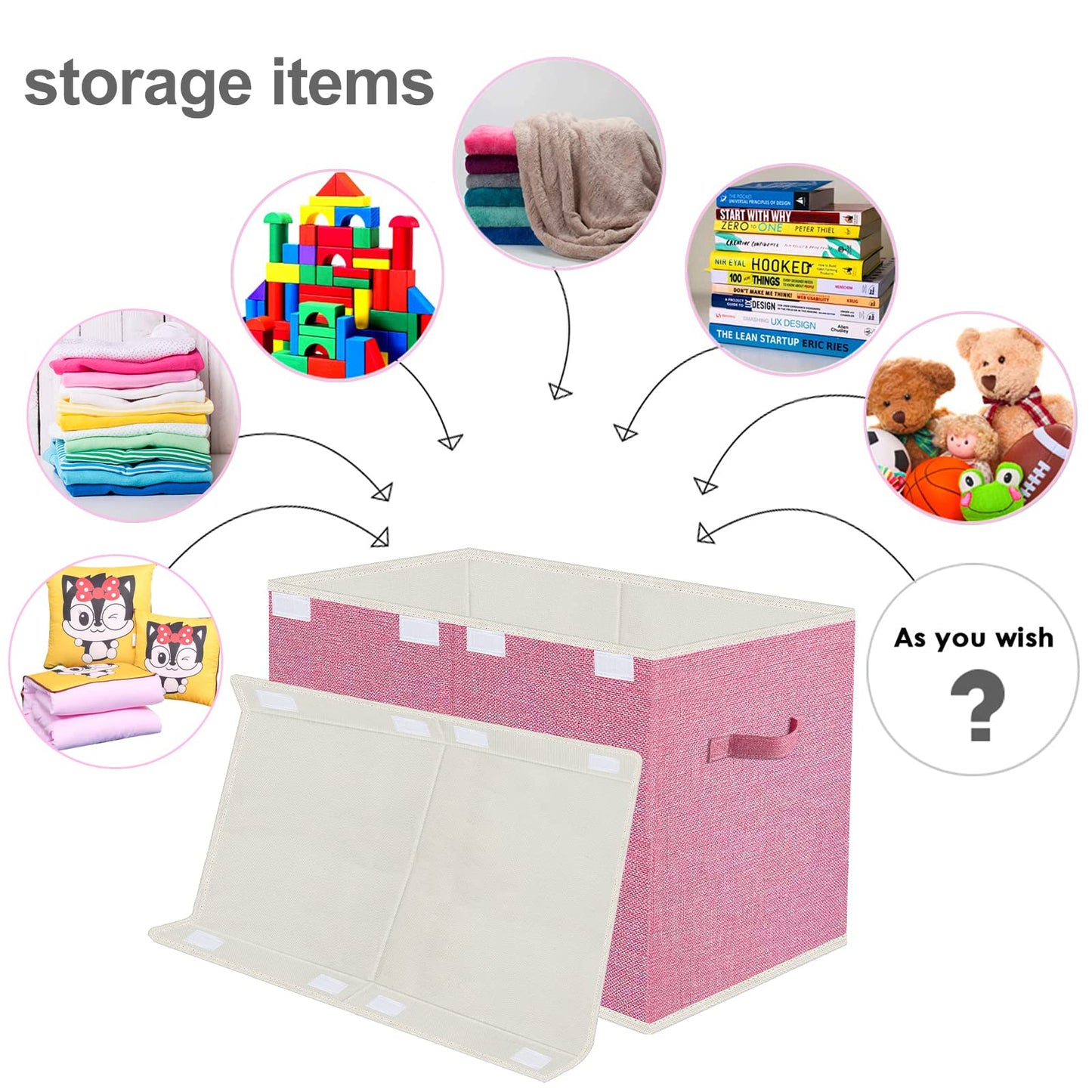 VERONLY Large Toy Box Chest Storage with Lid - Collapsible Kids Toys Boxes Organizer Bins Baskets with Handles for Boys, Girls,Nursery,Playroom,Clothes,Blanket,Bedroom(Pink)