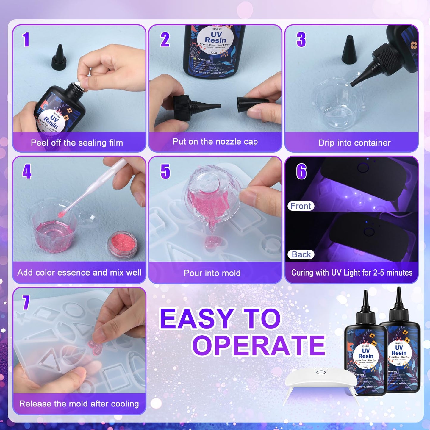 UV Resin with Light - 200g Upgraded Hard Type Crystal Clear Ultraviolet Curing UV Resin Kit, 8 Lamp Beads UV Light, Resin Kit with Light for Craft Jewelry Making
