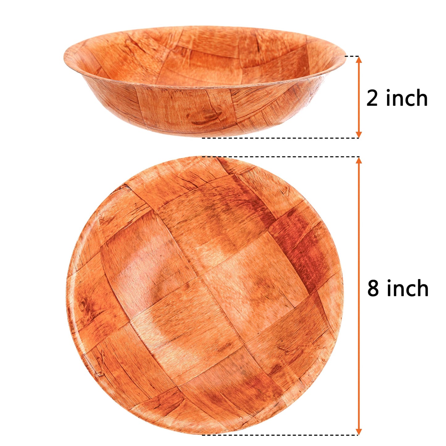 8 Pack Wooden Woven Salad Bowl, 8 Inch Stackable Round Wood Serving Bowl, Rustic Mixing Bowl for Salad, Fruits, Vegetables, Natural Birch Wood