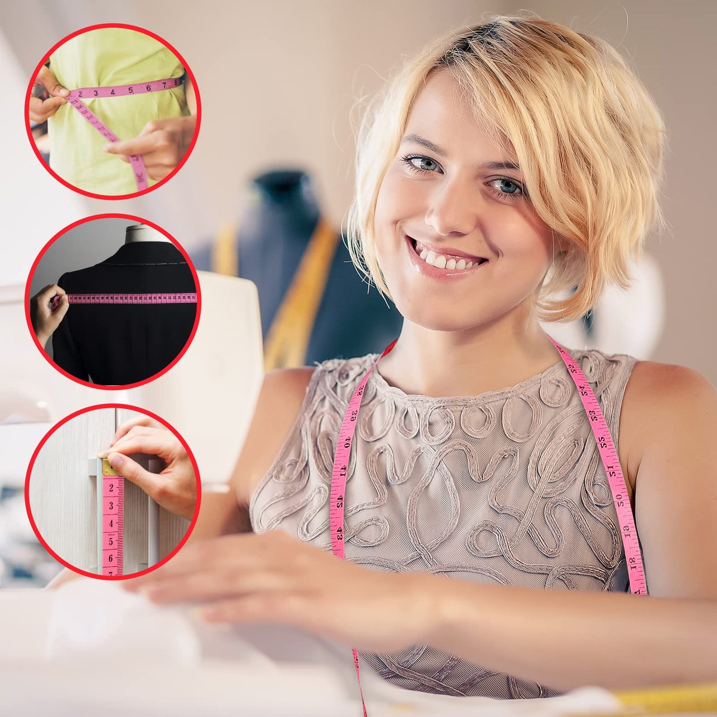 FF Elaine 24 Pcs Double-Scale 60-Inch/150cm Soft Tape Measure Ruler Bulk for Sewing Tailor Cloth Weight Loss Medical Body Measurement Sewing Supplies Knitting Projects - 6 Colors