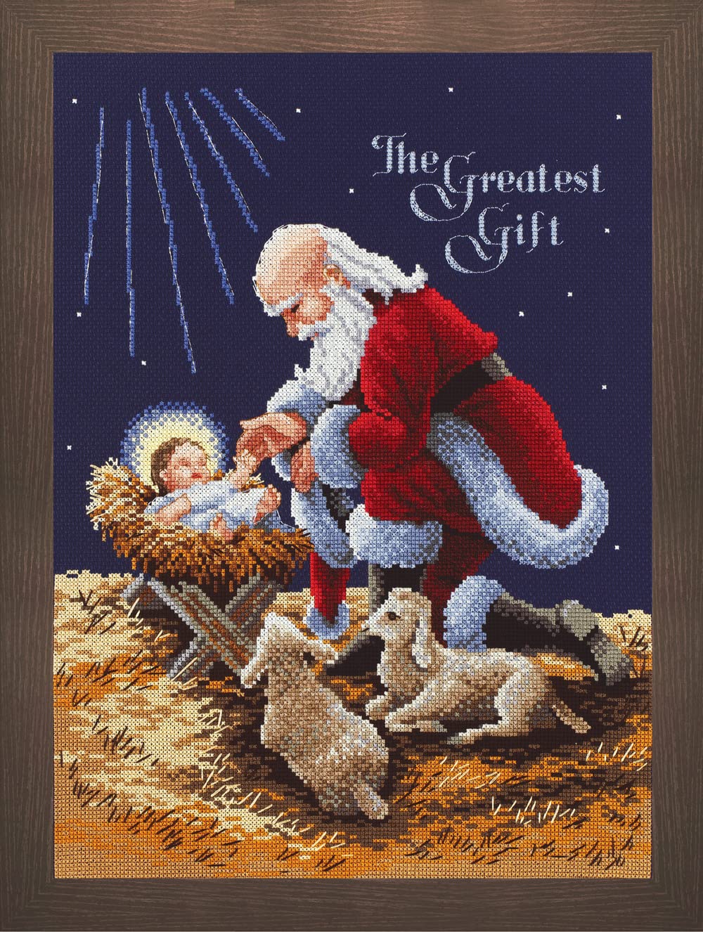 Counted Cross Stitch Kit, Kneeling Santa Navy