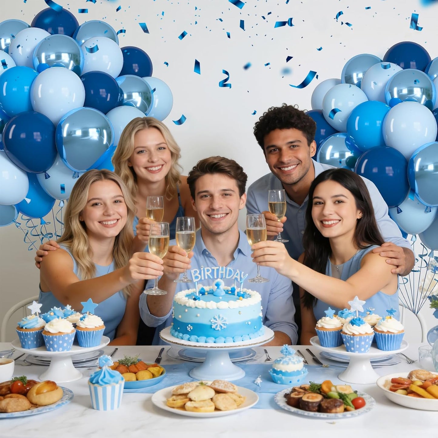 Life 71pcs Blue Balloons Set, 12 inch Metallic Pearl Light Navy Pastel Blue Latex Balloons for Birthday Wedding Bridal Baby Shower Graduation Party Decorations
