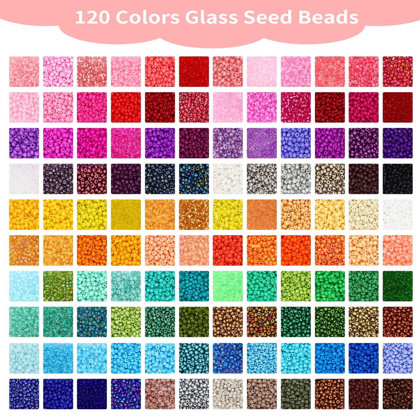 QUEFE 120 Colors Glass Seed Beads Friendship Bracelet Kit 36000pcs 3mm Beads for Bracelet Making Kit with Letter Beads Accessories Charms and Pendants Kit for Necklaces Making, DIY, Gift, Craft