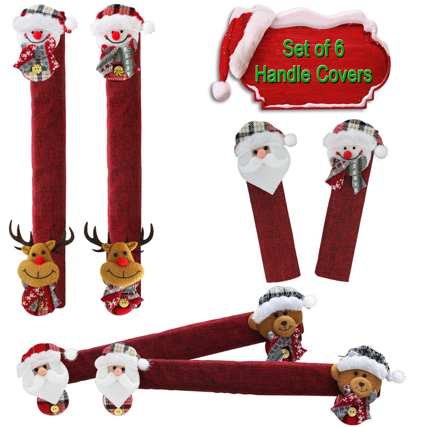 Christmas Fridge Handle Covers - Santa & Snowman Kitchen Decor, Set of 6