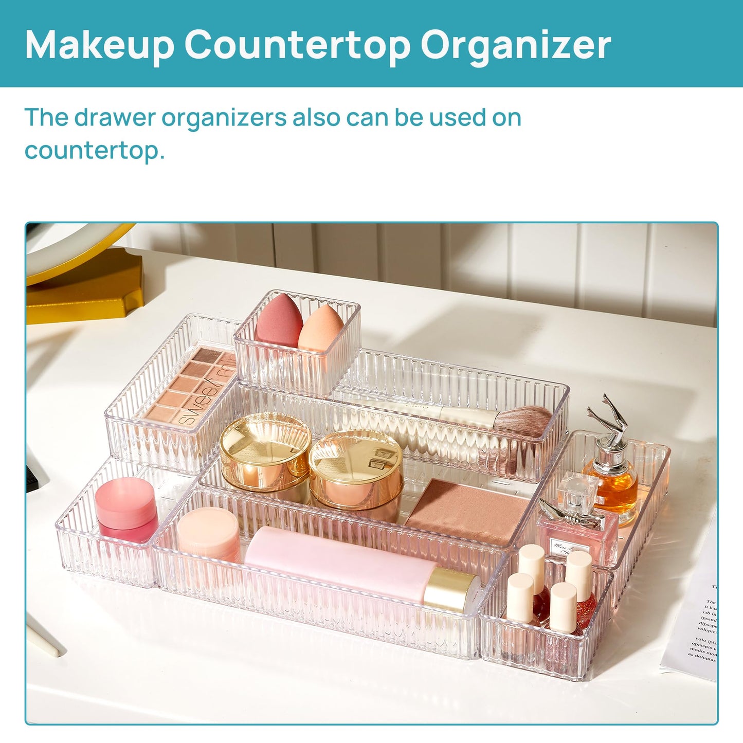 7 PCS Clear Drawer Organizers Bins, 4-Size Stackable Makeup and Vanity Drawer Organizer Trays, Acrylic Bathroom Drawer Storage Containers for Cosmetic, Office Supply, Kitchen Utensils Gadgets