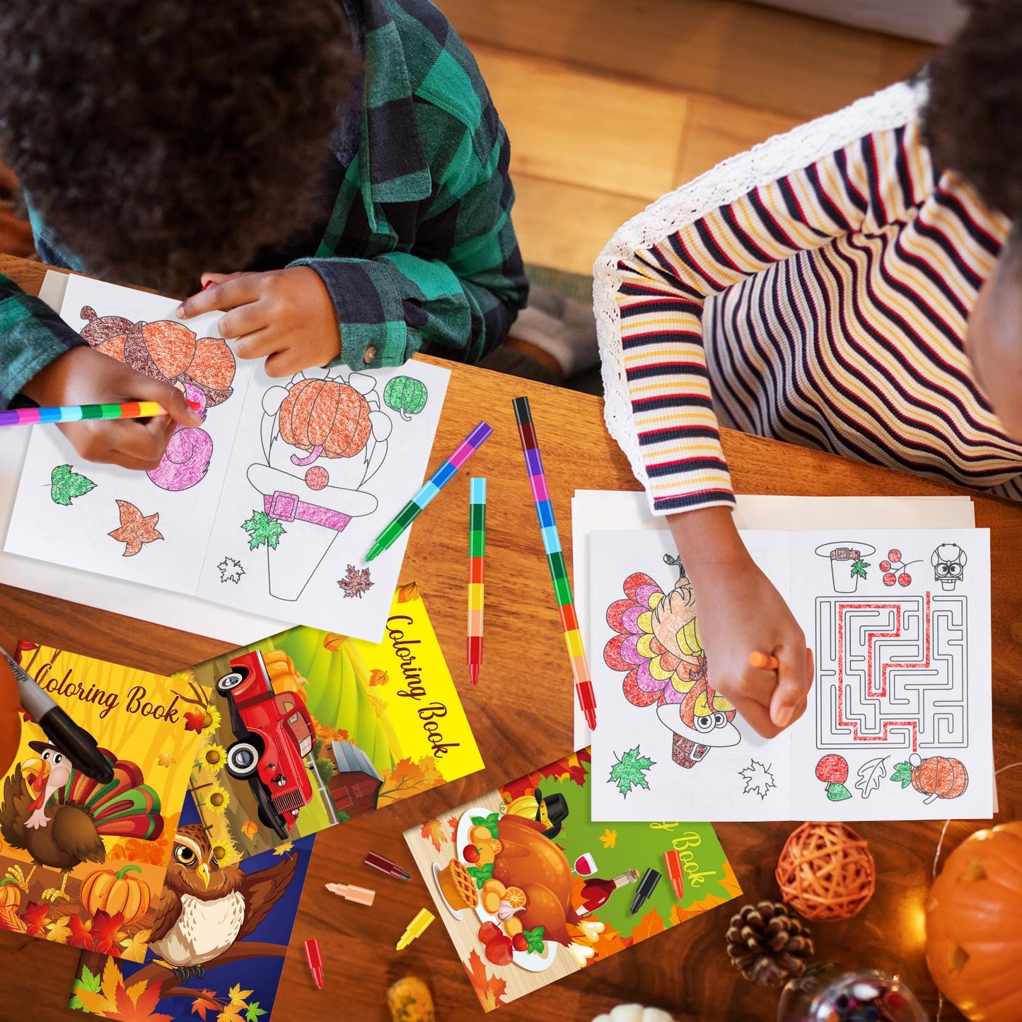 24 Fall Mini Coloring Books Kids with 24 Stacking Crayons Thanksgiving Theme Party Favors Activity Books Bulk for Kids Autumn Harvest Birthday Goodie Bag Gift Stuffer Classroom Reward
