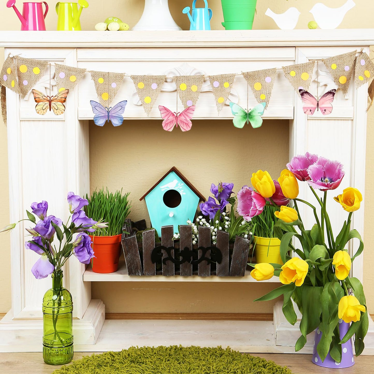 Wooden Butterfly Ornaments to Paint Spring Decoration Cutouts Unfinished 24PCS 3.5 x 3 inches, DIY Blank Unfinished Wood Discs Ornament for Home Crafts Hanging Easter St. Patrick Day Decoration