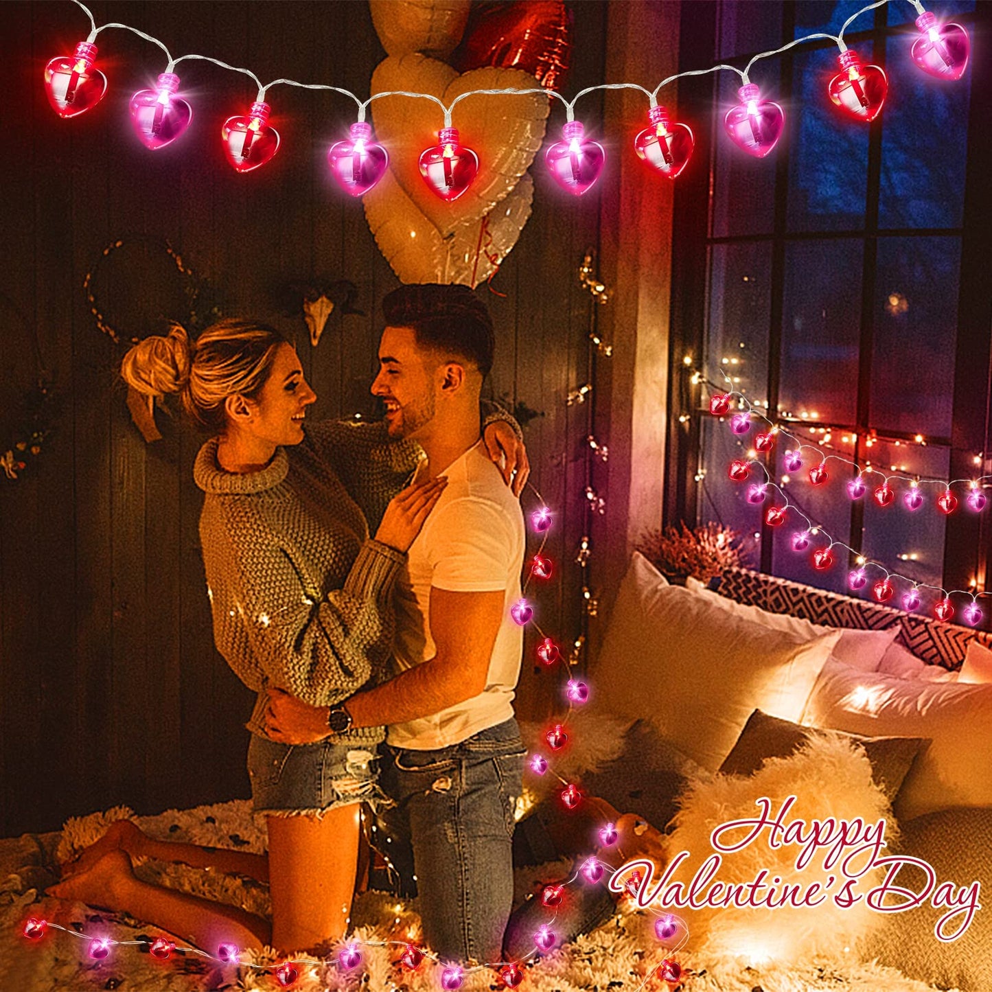 Valentines Day Decorations Heart String Lights Valentines Decor, 8.2FT 20LED Red Pink Heart Garland Light Timer 8 Modes Remote Control, Battery Operated Valentine Lights Home Indoor Outdoor Wedding