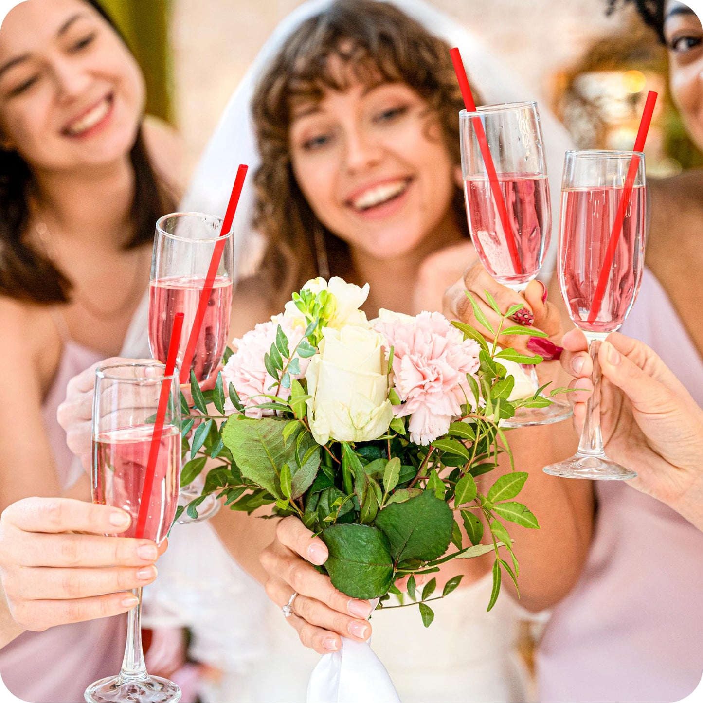 50pcs Red Heart Straws - Wine Glass Straws for Cocktail Parties & Romantic Dinners, Bridal Showers
