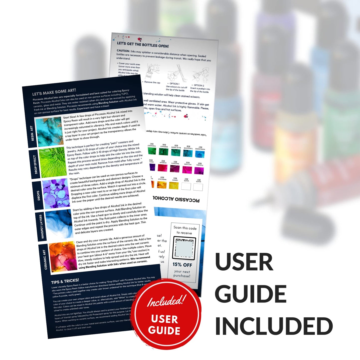 Alcohol Ink Set – New Improved Formula – 24 Highly Saturated, Fast-Drying, Permanent Inks for Epoxy Resin, Tumblers, Fluid Art Painting, Glass, Metal, and More