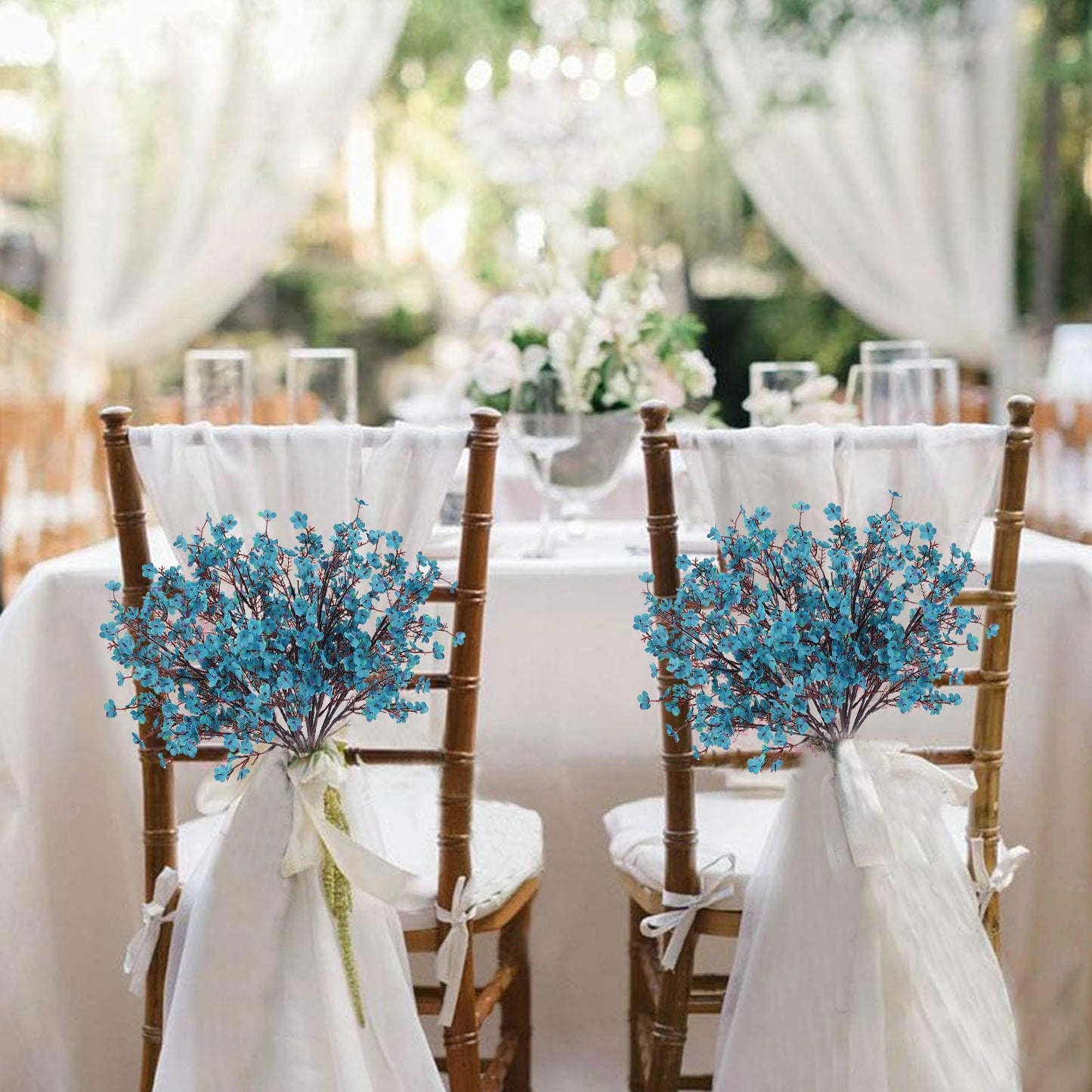 6 Bundles Babys Breath Fall Flowers Faux Gypsophila Bouquet Real Touch European Fake Silk Flowers for Home Wedding Bouquets Floral Arrangement Party Table Garden Autumn Decor (Peacock Blue)