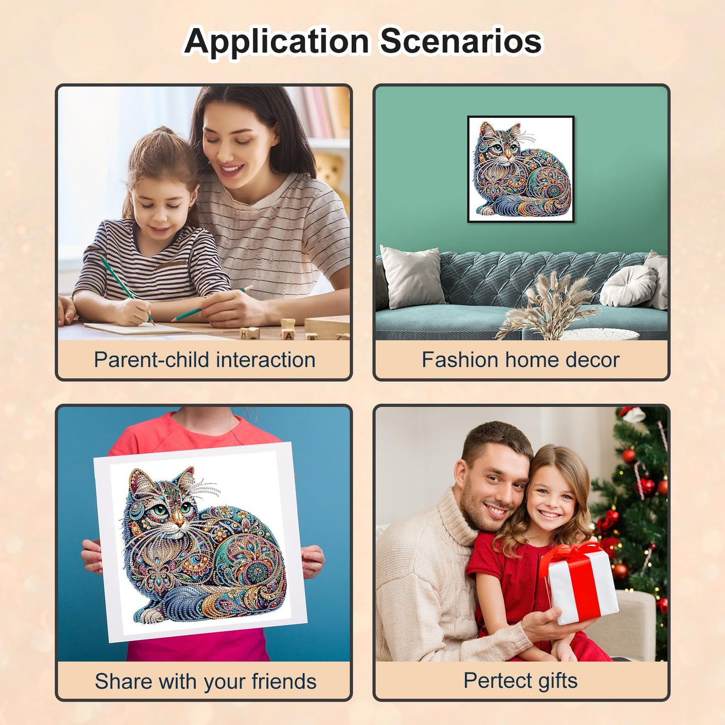 WSLWXSHM 5D Special Shape Diamond Art Kits for Beginners, Diamond Painting Kits for Adults Cat, Crystal Rhinestones Diamond Painting for Home Wall Decoration Gift 12×12inch/30×30cm, Animal
