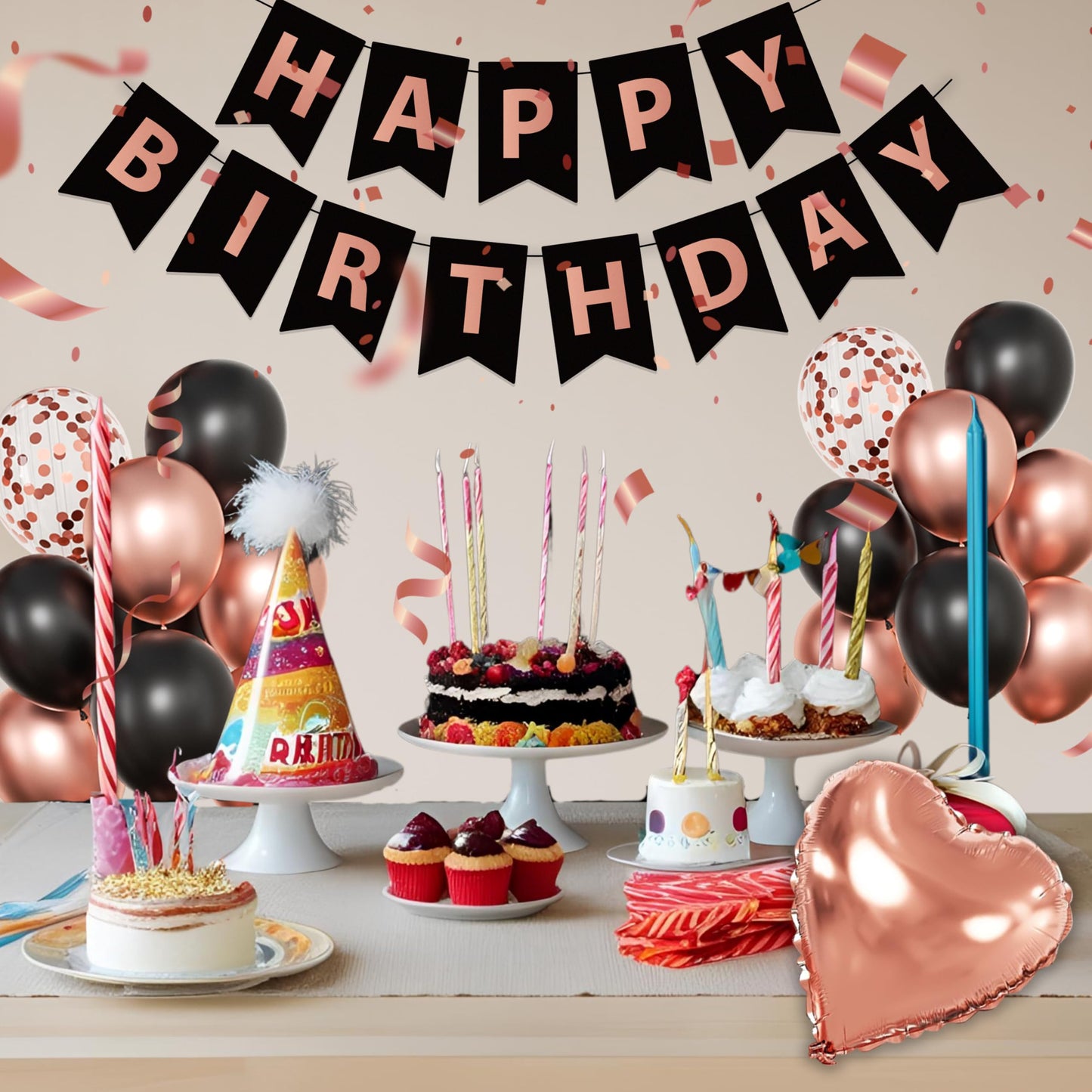 Rose Gold 13th Birthday Decorations for Girls - Official Teenager Party Supplies Include 3pcs Balloon Boxes, Number 13 Foil Balloons, Fringe Curtains, Black Pink Garland Arch Kit - Photo Prop Backdrop