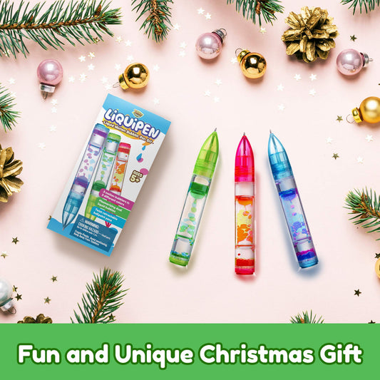 YoYa Toys Liquipen - Liquid Motion Bubbler Pen Toy (3 Pack) - 3 Colors - Colorful Timer Pens for Focus, Stress & Anxiety Relief - Fun Desk Fidget Toy for School & Office - Great Gift for Kids & Adults