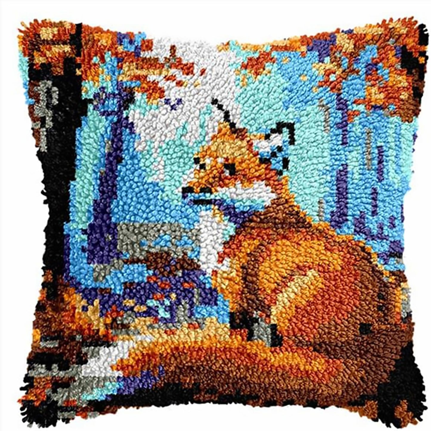 Jungle Fox Latch Hook Kits for Adults, Fox Latch Hook Kits DIY Throw Pillow Cover Cross Stitch Arts Craft Embroidery for Home Sofa Furniture 17X17inch
