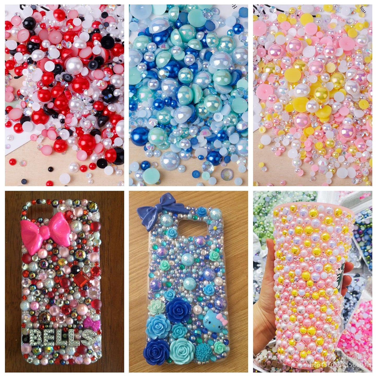 ASTARON 50g Mix Flatback Rhinestones Half Pearls for Crafts Mixed Size 3mm-10mm Flat Back Rhinestones for Crafts Flatback Pearls for DIY Tumblers Mugs Nail Art Shoes Clothes (Red Black Series)