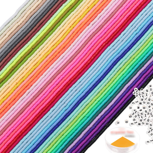 18500 Pcs 48 Strands Clay Beads Polymer Heishi Flat Round Disc and Alphabet Letter Beads for Bracelet Jewelry Making DIY Necklace Earrings, 48 Colors 6mm