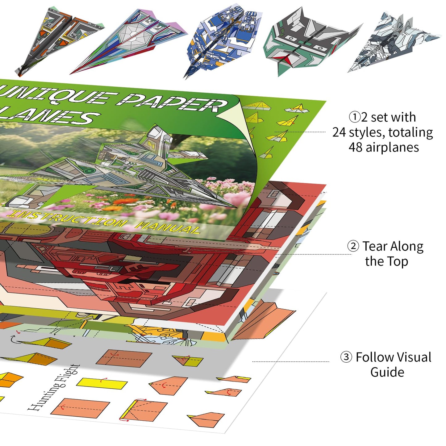 Elfew 48 Sheet Paper Airplane Kit for Kids Ages 6-8,8-12, Origami Paper Plane Kits for Boys, Crafts for Kids Activities, Origami Book, Airplane Toys Gifts for Boys and Girls