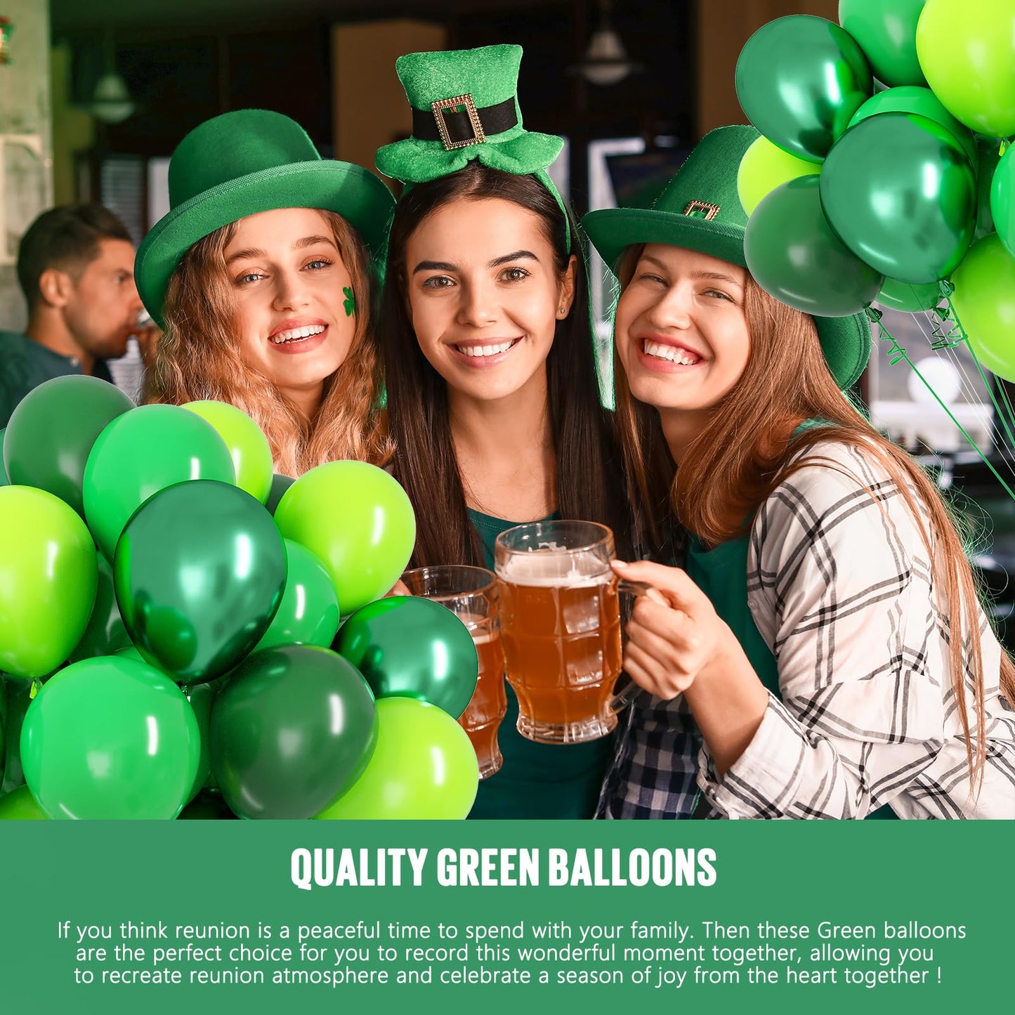 OWill 100pcs Green Balloons 12 Inches Different Shades Dark Green Emerald Green Lime Green Chrome Metallic Green Latex Balloons for Jungle Safari Party Supplies St. Patrick's Day Decoration