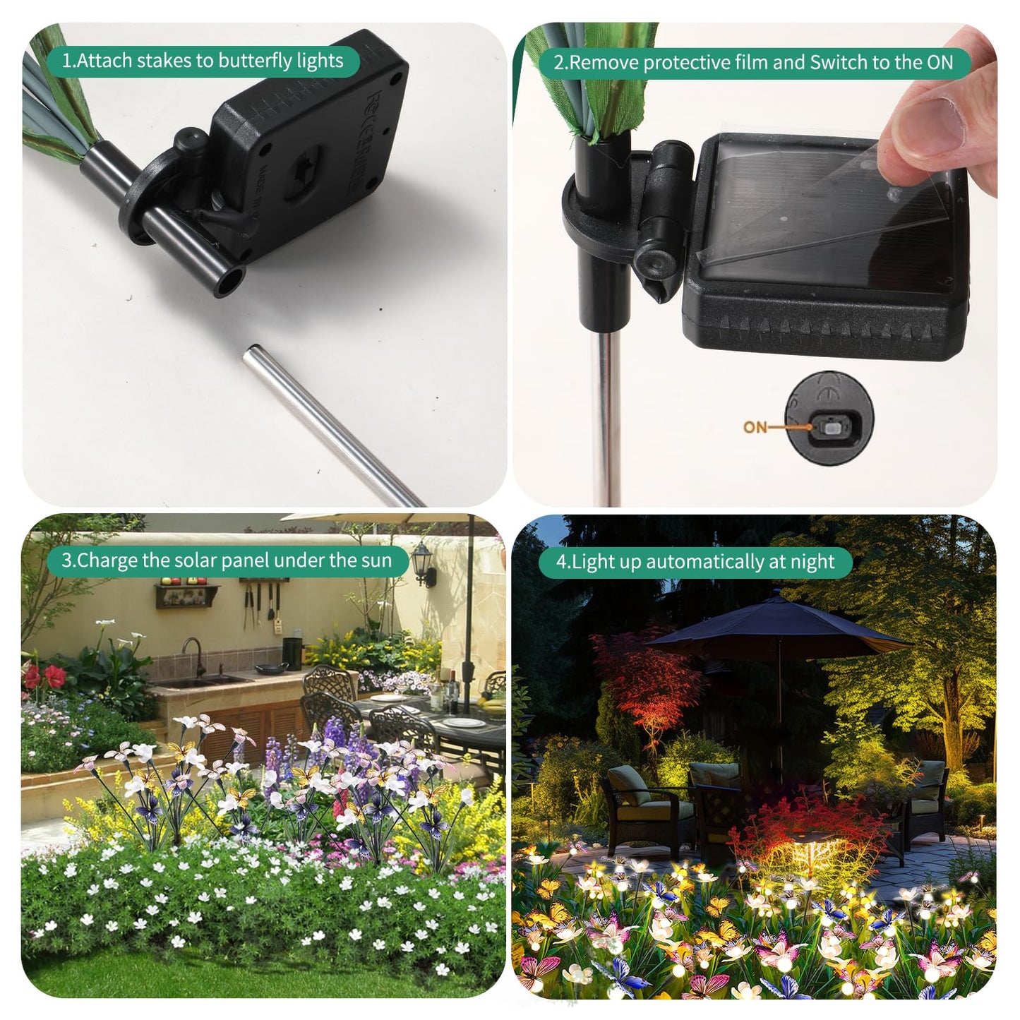 FENSAN Solar Garden Lights, Solar Lights Outdoor Garden, Garden Lights Solar Powered, Decor for Garden, Yard, Patio, Pathway, IP65 Waterproof, Solar Butterfly Lights Outdoor (2 Pack)